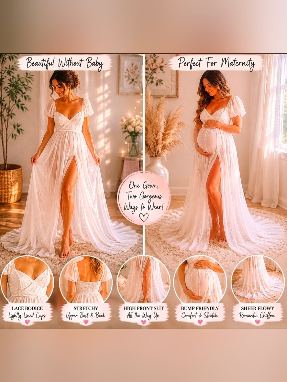Romantic White Bridal Lingerie Gown / Maternity Photo Shoot Dress Size Large